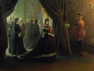 Katharina II. (1729-96) am Sarg der Kaiserin Elisabeth (1709-61), 1874